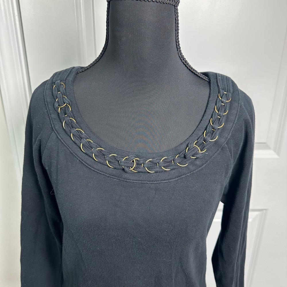 Rafaella‎ Black 3/4 Sleeve Crew Neck Top with Ring Detail Women's Size M - Picture 2 of 12